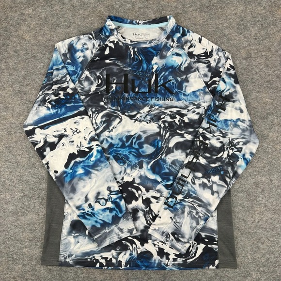Huk Other - HUK Performance Fishing Shirt Mossy Oak Elements Hydro Camo Blue Mens Small S
